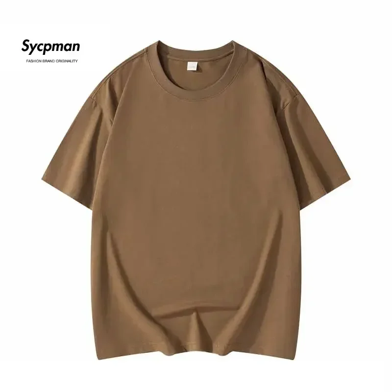 Sycpman 290 Grams Heavyweight Solid Short Sleeved T Shirt for Men Spring and Summer Women Loose Cotton Tees