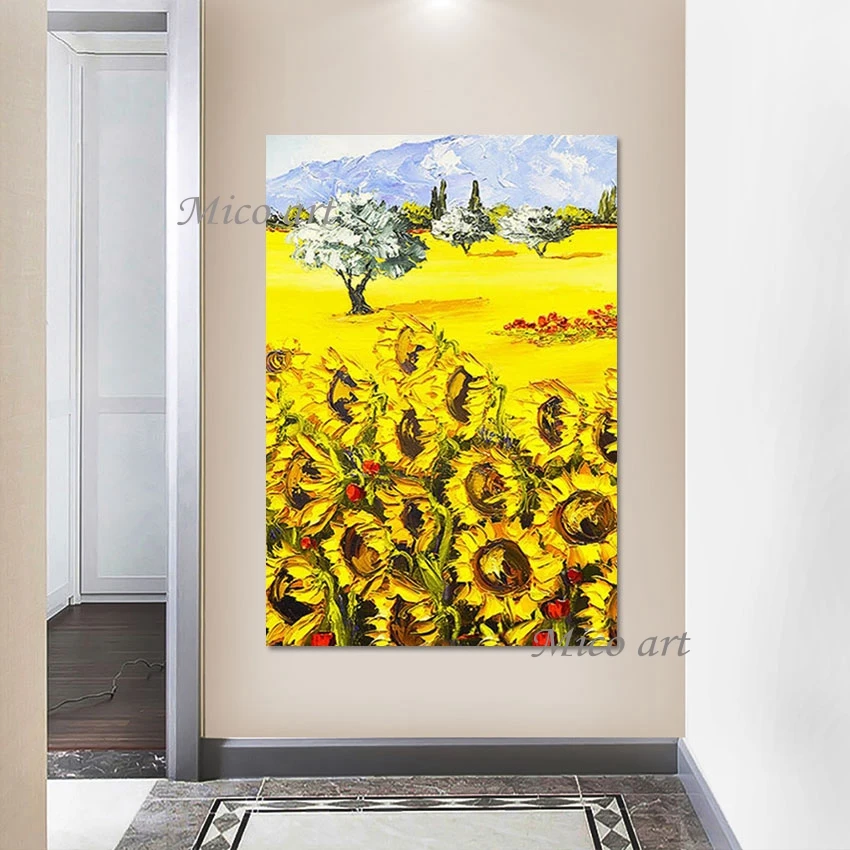 

Abstract Beautiful Sunflowers Scenery Oil Paintings Art Canvas Wall Picture, Unframed Handmade Landscapes, Unframed