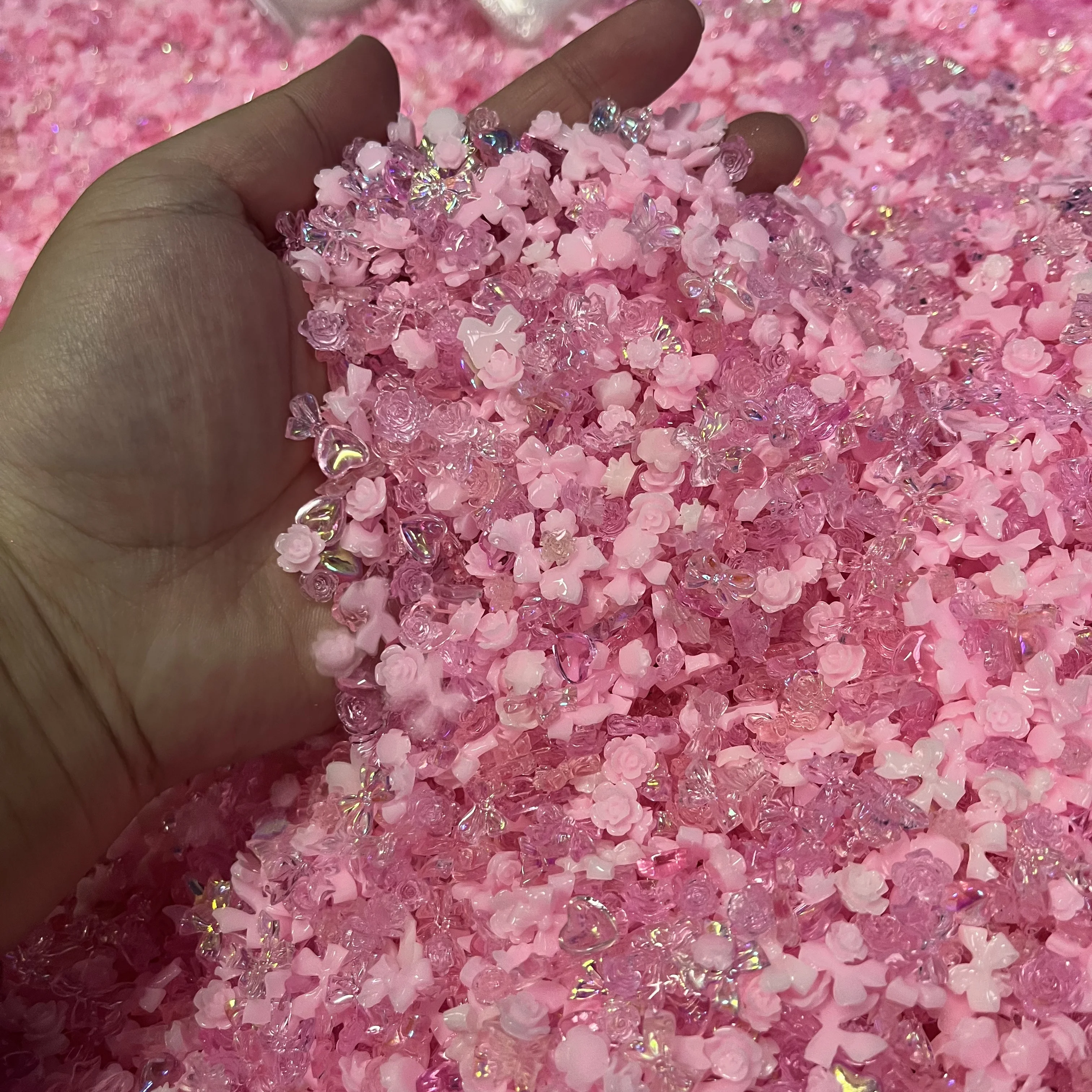 50g 3D Strikken/Rose Bloem/Liefde Hart/Vlinder Nagel Charmes Gemengd Roze Acryl Nail Art Decoratie Kawaii Y2K Craft Nagelbenodigdheden *