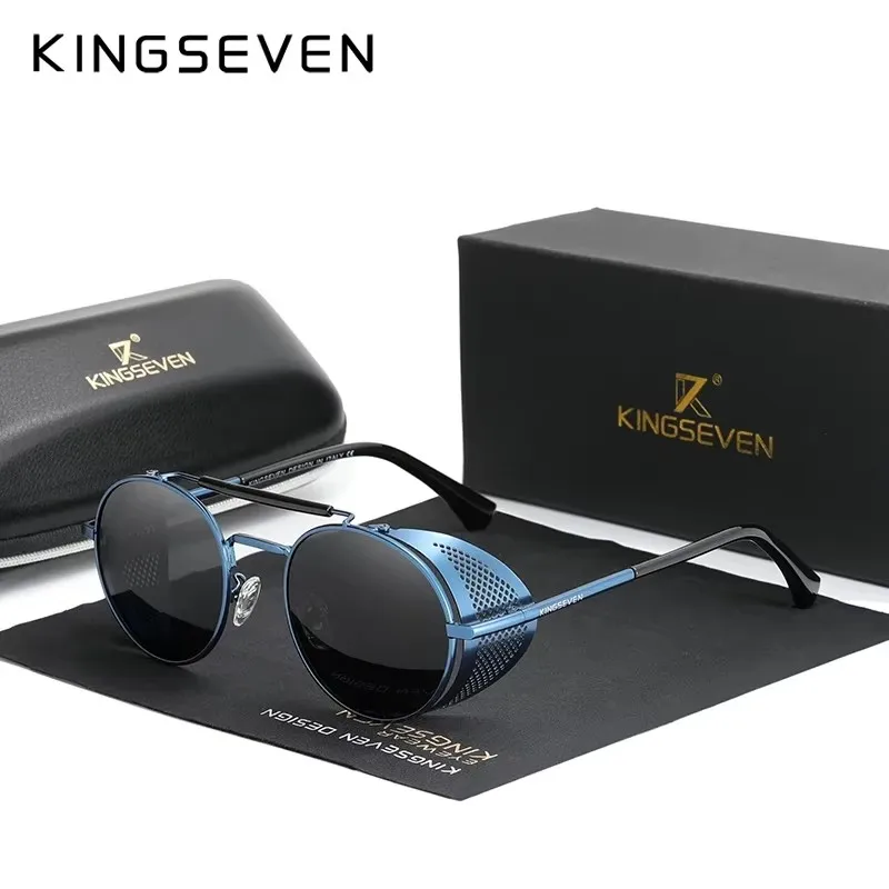 Oryginalne okulary przeciwsłoneczne KINGSEVEN Retro Round Steampunk męskie i damskie, okulary przeciwsłoneczne w stylu vintage, okulary podróżne Gafas De Sol 7550