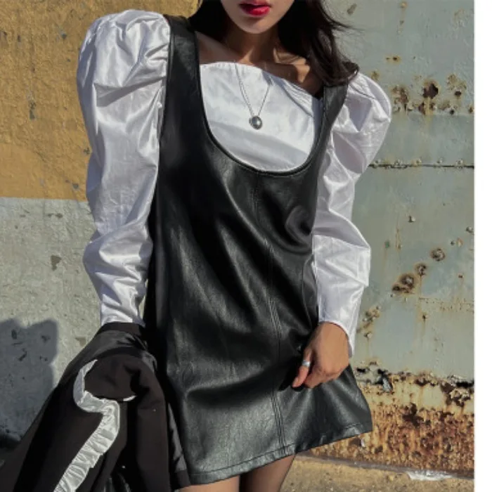 

Versatile PU Leather Dr Korean Sle All Season Women's Faion Casual Dr Suitable for Various Ocns