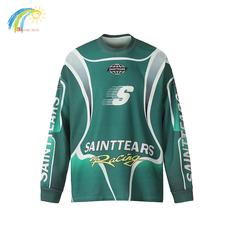 2024 All Seasons Men Women T-Shirt High Quality Green Blue Color Blocked Top Classic Logo Print Saint Long Sleeved T Shirt