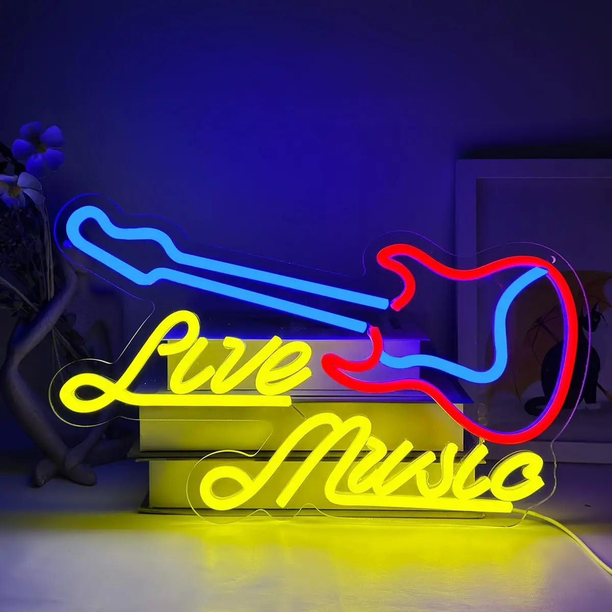 Guitar Neon Sign USB Powered LED Light for Music Studio Bar Gaming Room Bedroom Decor Birthday Christmas Gift Art Wall Light