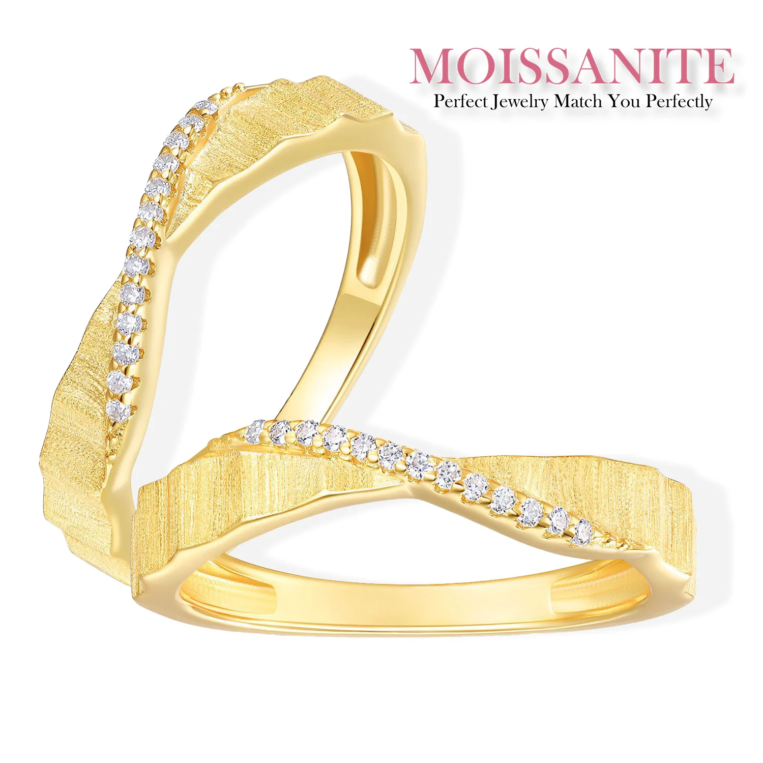 

0.065ctw Moissanite Ring 925 Sterling Silver 18K Yellow Gold Plated Textured Matte Finish Elegant Band Women
