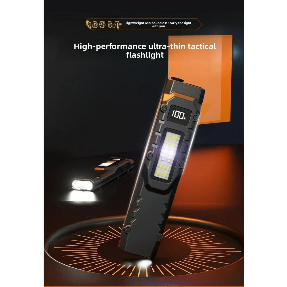مصباح يدوي تكتيكي ساطع - ضوء عمل نحيف للدفاع عن النفس فائق السطوع قابل لإعادة الشحن 3 مصادر شعلة تكتيكية للاستخدام الخارجي/العمل