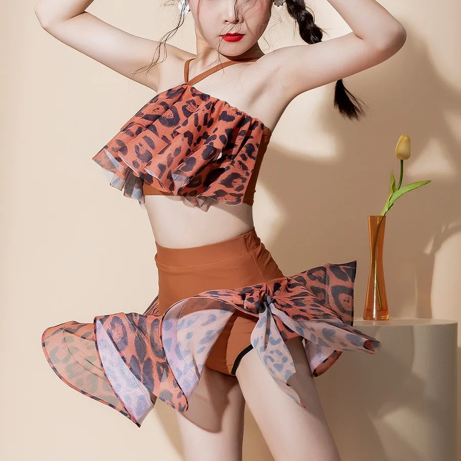 

Children's girls' Latin dance costume training suit performance suit new style 2026 strappy separate skirt set ballroom outfit