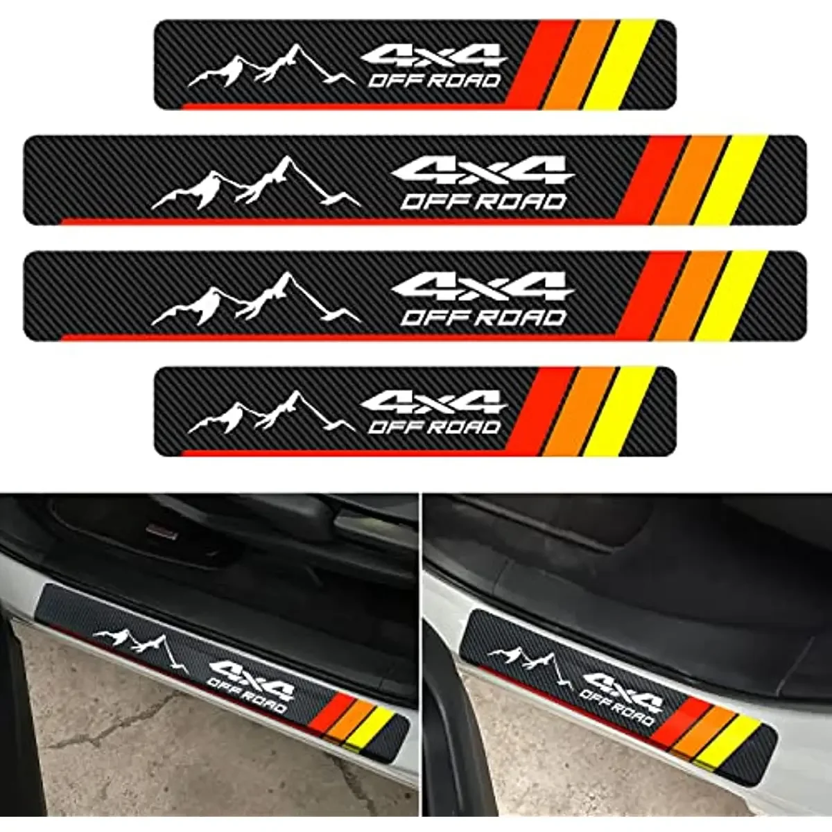 x4 Door Sill Protector for Toyota Tacoma TRD 4Runner Tundra Rav4 Highlander,Carbon Fibre TRD Offroad Door Sill Stickers Decals