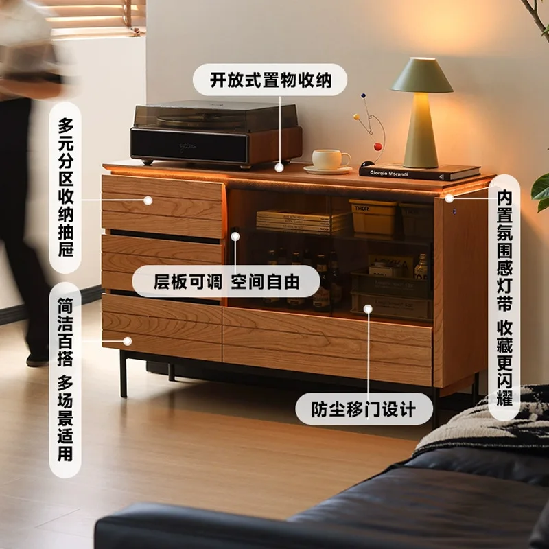 Nordic solid wood dining side cabinet simple small apartment cherry wood six-bucket cabinet