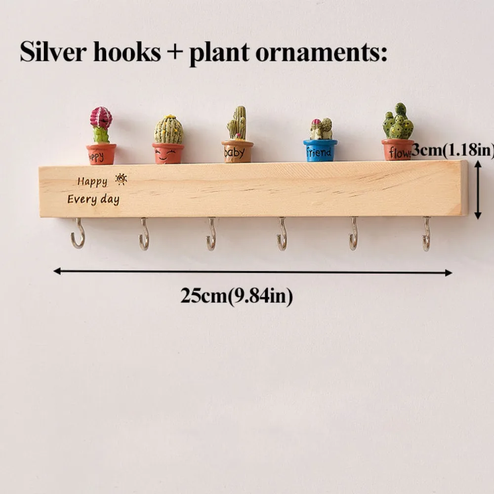 

Solid Wood Key Storage Rack Three-Dimensional Design Punch-Free Hat Storage Hook Vintage Style 6 Hooks No-Drill Key Rack Bedroom