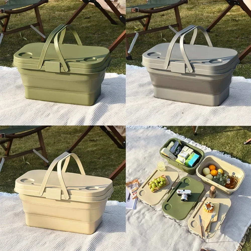 Picnic Basket Plastic Large Capacity Waterproof Storage Basket for Camping Outdoors Home Foldable Portable Storage Basket