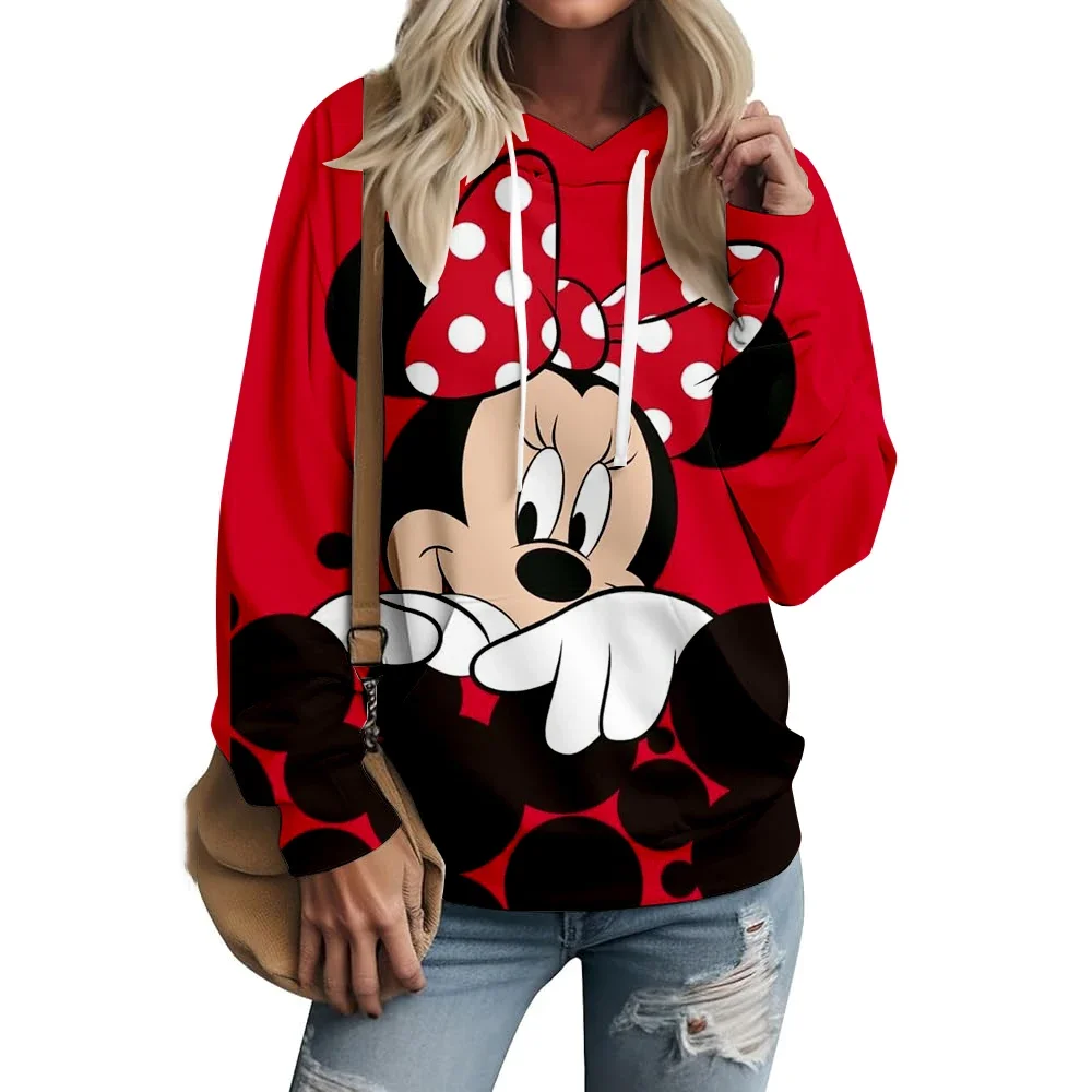Disney Minnie Cute Print Hoodie Casual Winter Hooded Pullover Women's Clothing Minnie Pattern Top Retro Fashion Y2K Top