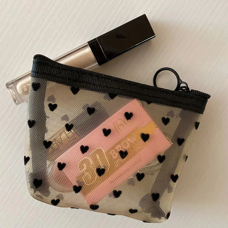

Women Black Small Coin Wallet Bags Mesh Transparent Earphone Money Key Card Holder Girl Small Purse Pouch