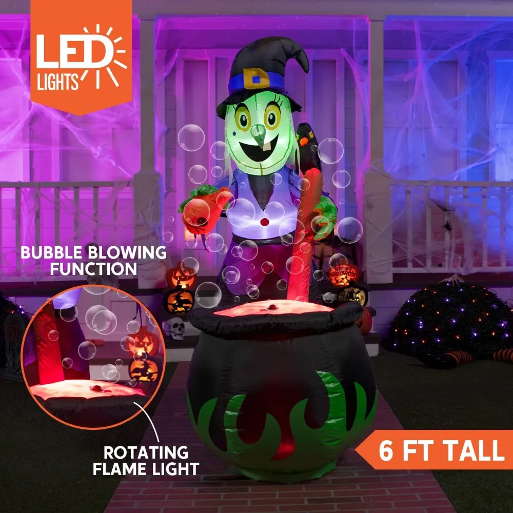 6 FT  Halloween Animatronics Witch Halloween Blow Ups for Yard Inflatable with Build-in LED Halloween Party Decoration