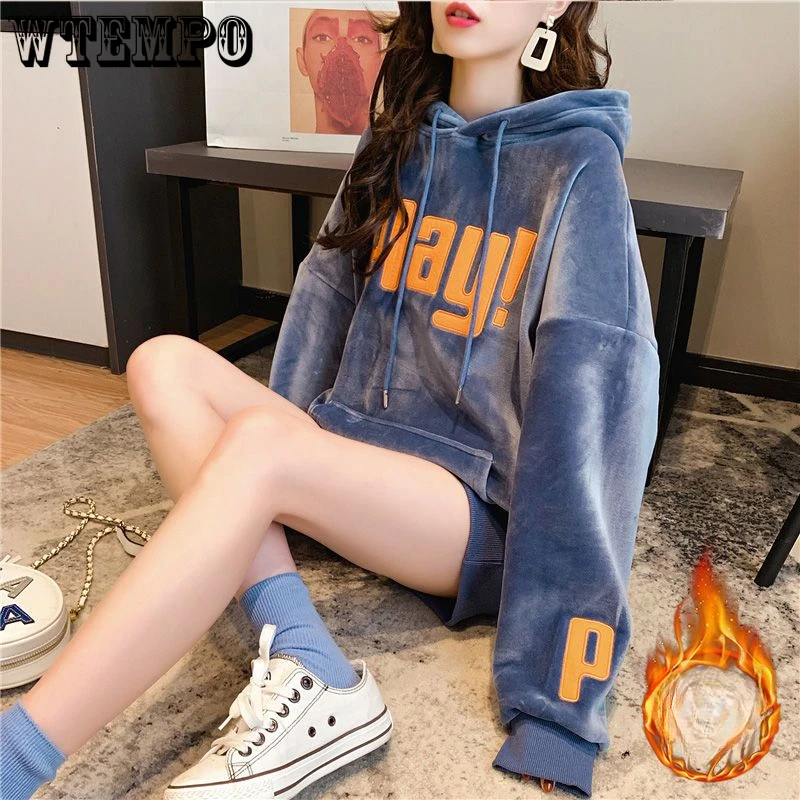 

WTEMPO Women Fleece Sweatshirts Autumn Winter Loose Oversized Hoodie Korean Fashion Coat with Hood Spring Autumn Clothes