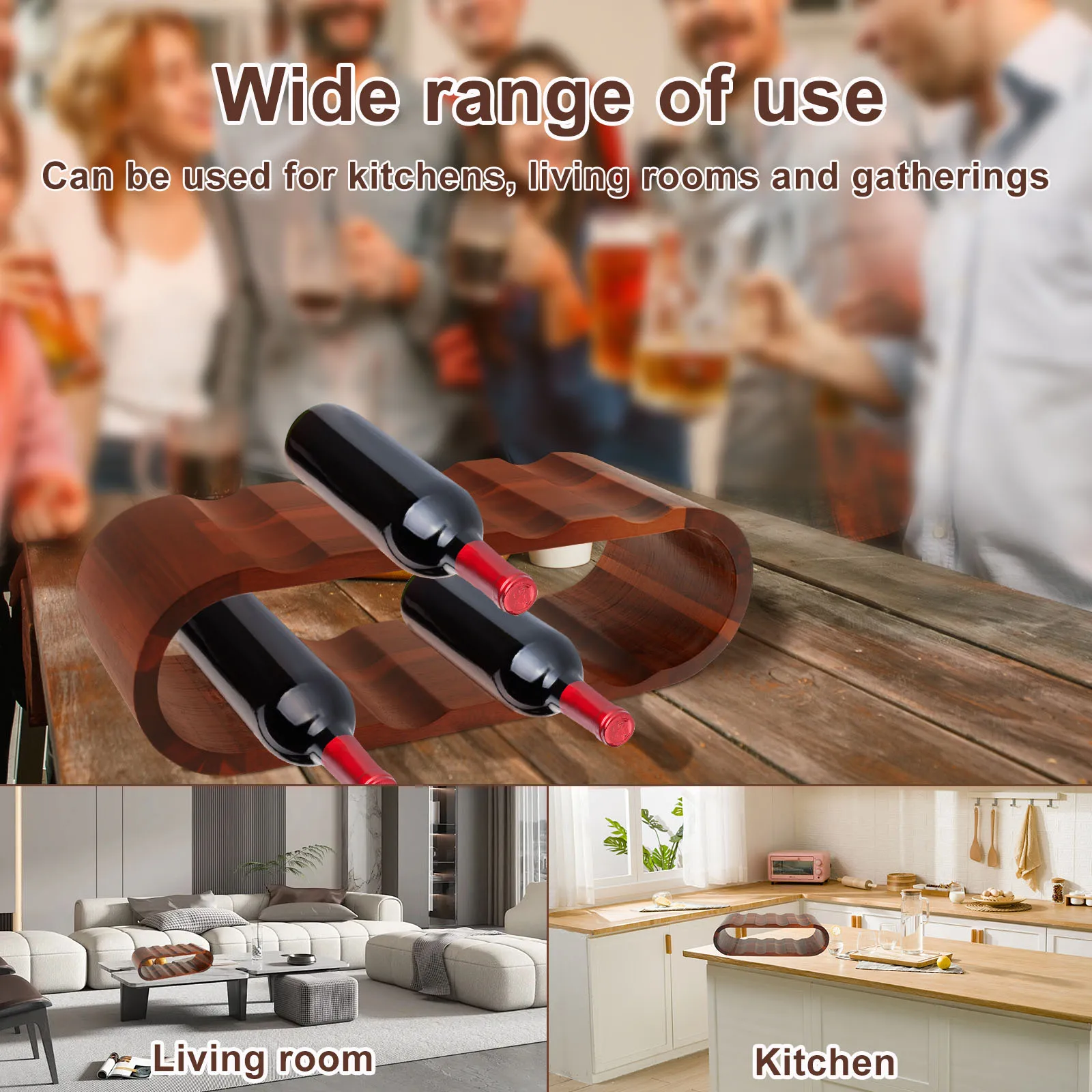 رف النبيذ الخشبي 2 طبقة رف شاشة زجاجة النبيذ حامل زجاجات عدم الانزلاق للمطبخ مخزن بار خزانة مشروبات جمع العرض #4