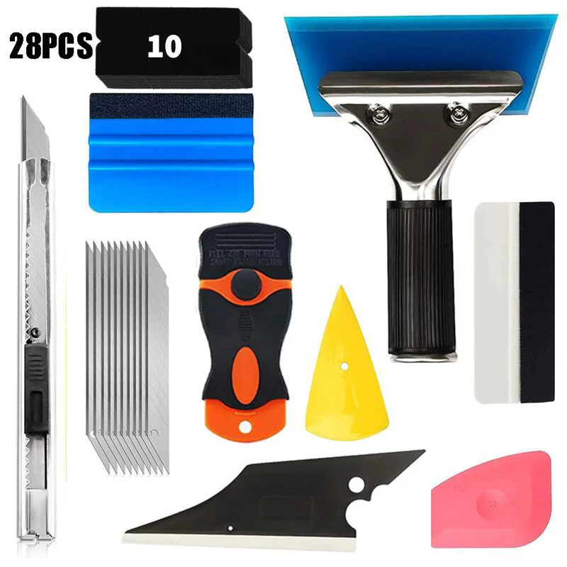 28PCs car detailing tools car film smooth scraper window wiper label sticker glue residue removal cutting knife blade set