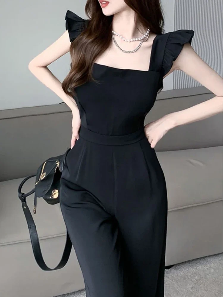 Jumpsuits Women Tender Sexy Lovely Street Wear Korean Fashion Official Pure Chic Summer Daily Slim Backless Pockets Ins Hot Sale