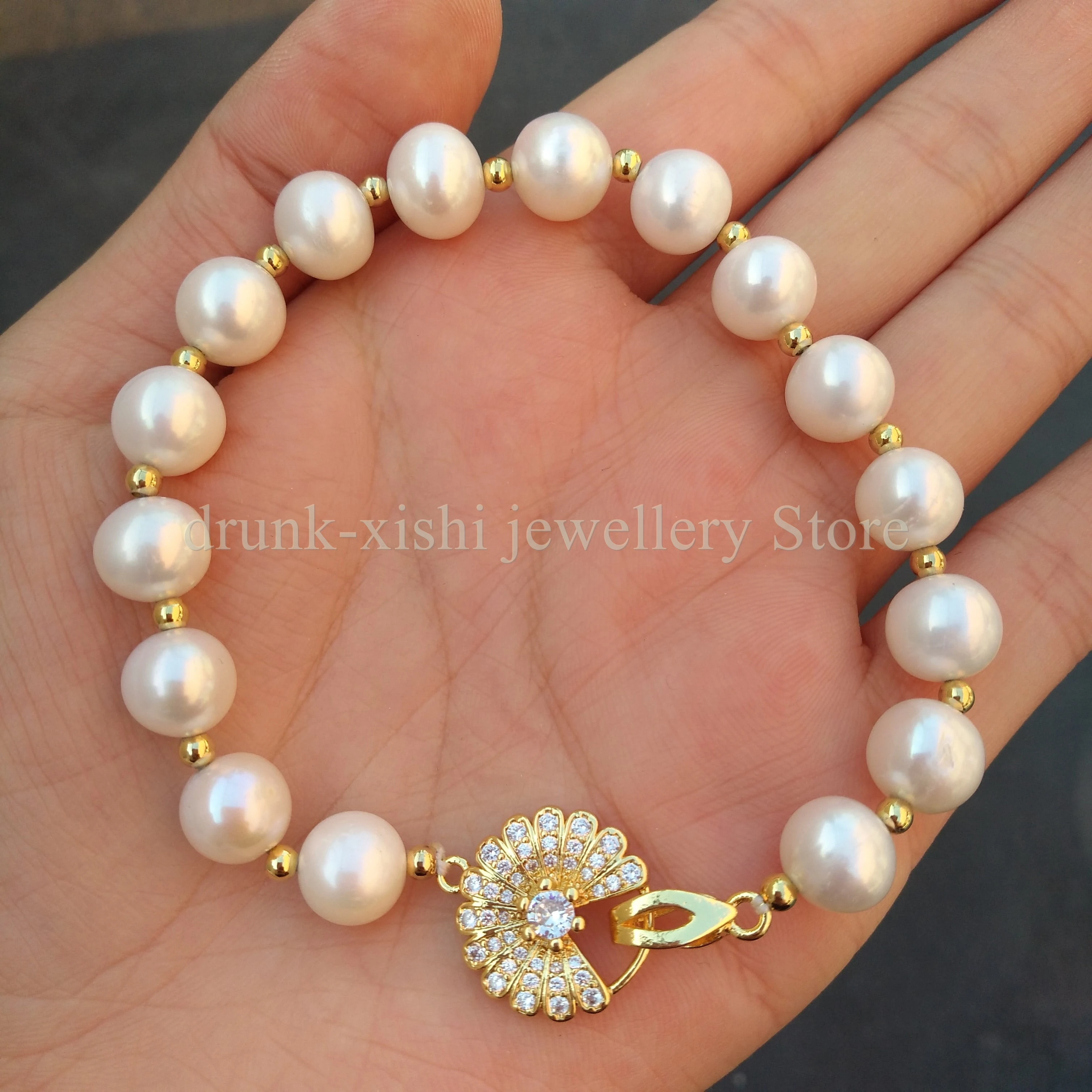 Exquisite Charming Ladies South Sea White Pearl Bracelet 7.5-8 Inch So Nice Free Shipping