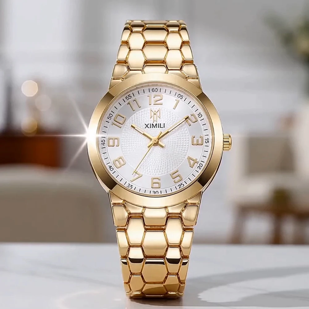 

Модные женские роскошные золотые часы с сотовым стальным браслетом, кварцевые наручные часы, деловой подарок для женщин, нарядные часы
