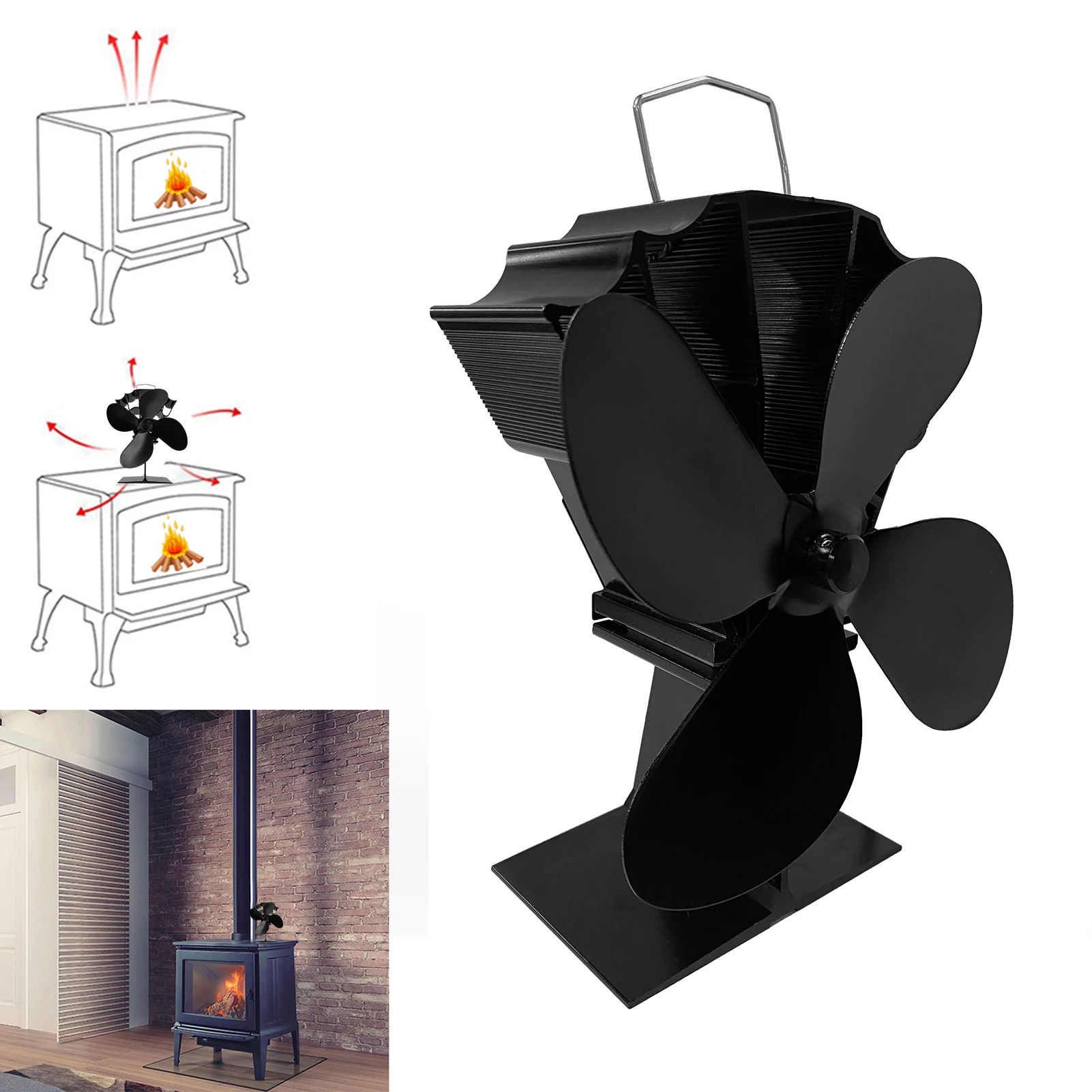 

Home Stove Fan 4 Blades Heat Powered Stove Fan Ultra Quiet Fireplace Wood Burning Eco Fan for Efficient Heat Distribution