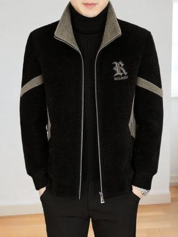 

New 2025 Men's Woolen Jaet Casual Spliced Versatile Faionable Spring Autumn Winter ort Coat Stand Fit Busin Casual