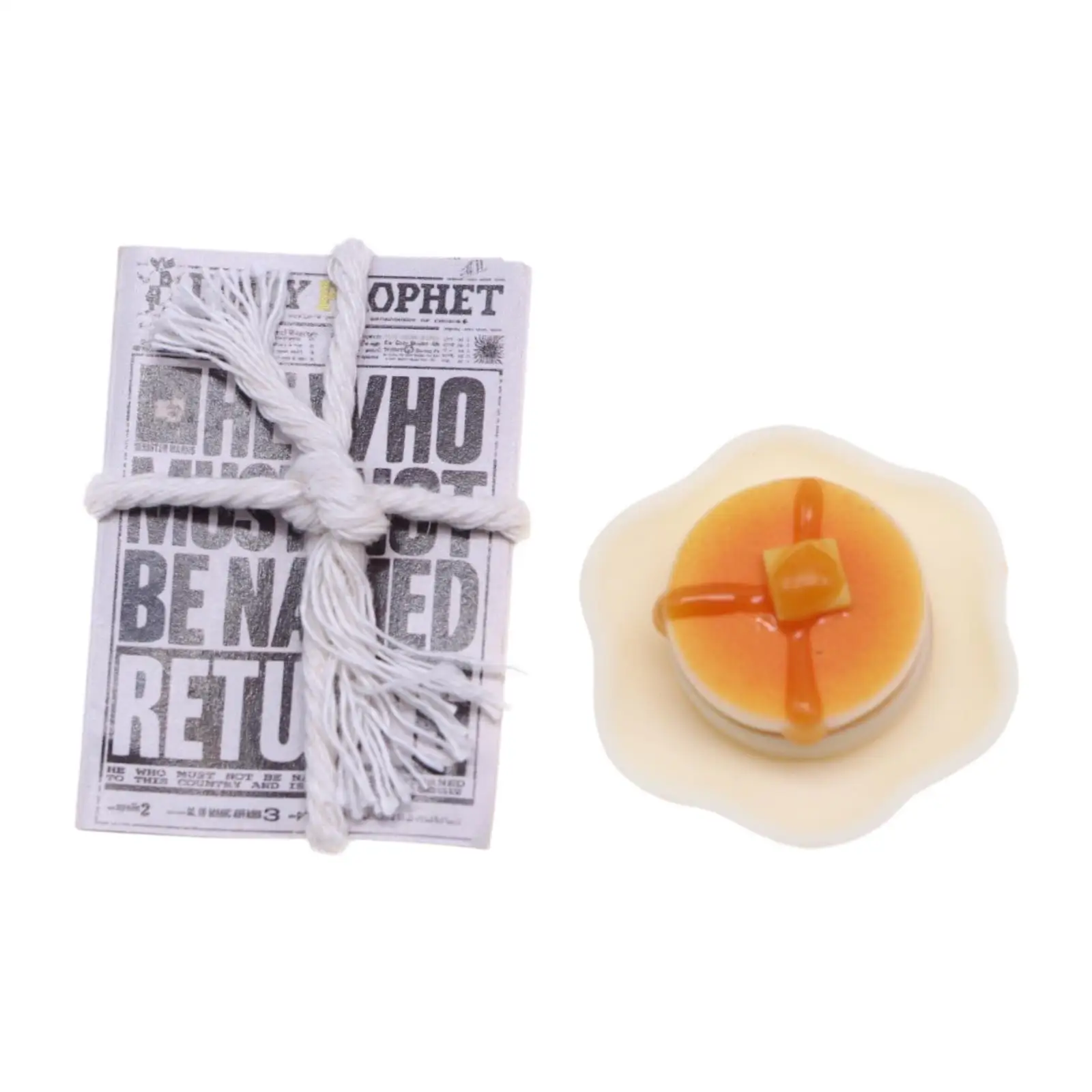 2x 1/12 スケールミニ新聞とデザート実用的なドールハウス装飾アクセサリードールハウス家具シーン小道具ギフト用