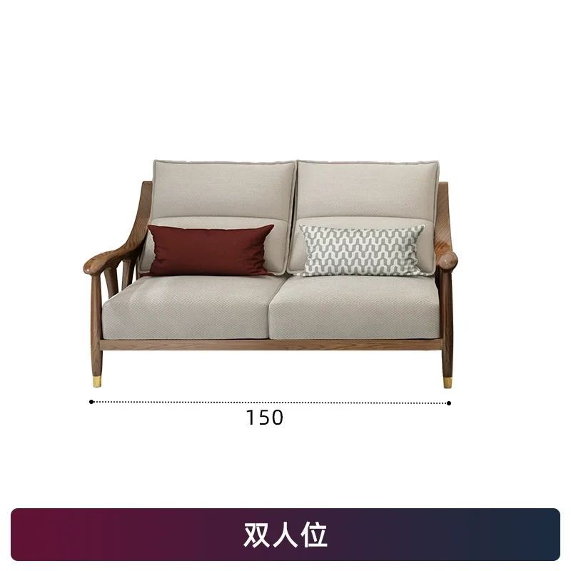 جميع أريكة الخشب الصلب مزيج شقة صغيرة غرفة المعيشة الشمال ضوء الفاخرة ثلاثة أشخاص أريكة قماش الرماد الأثاث الخشبي #6