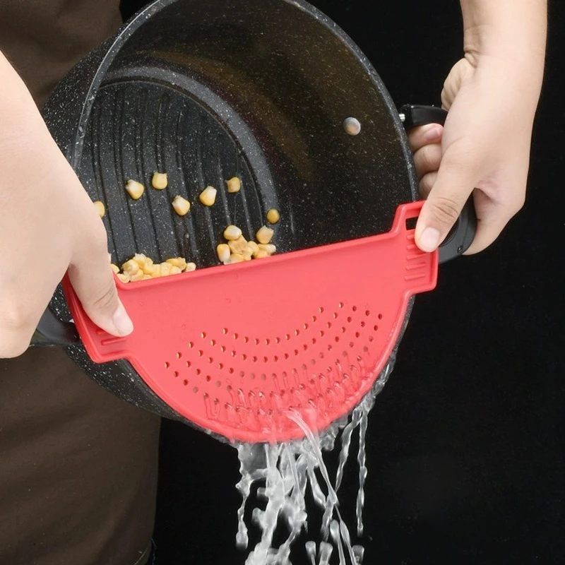 1pcs Kitchen Accessories Plastic Drain Basket Wash Rice Filter Leakproof Baffle Funnel For Jars Kitchen Gadget Pot Side Drainer