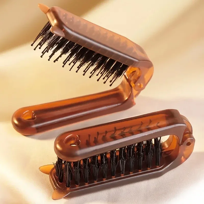 Escova de Cabelo Dobrável Portátil com Cerdas de Javali, Massageador e Acessório de Estilização para Viagem, Ferramenta de Cabeleireiro com Cerdas de Javali