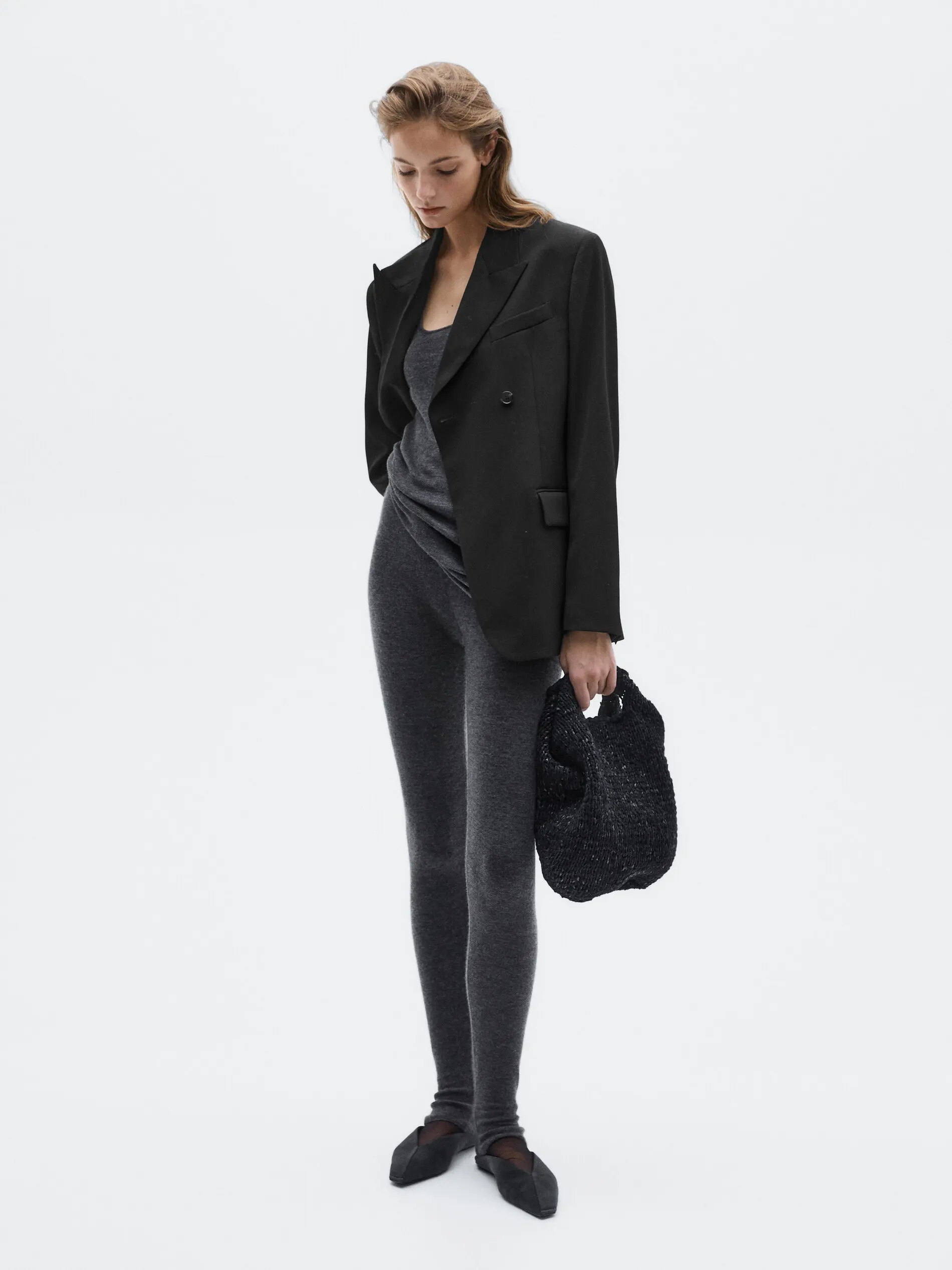 Allingentle blazer feminino de lã preta elegante trespassado regular ajuste jaqueta para festa escritório trabalho roupas personalizar