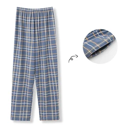 Pijama xadrez masculino de malha, calça de algodão, calça comprida casual, bottoms para dormir, fina e solta, tamanho grande