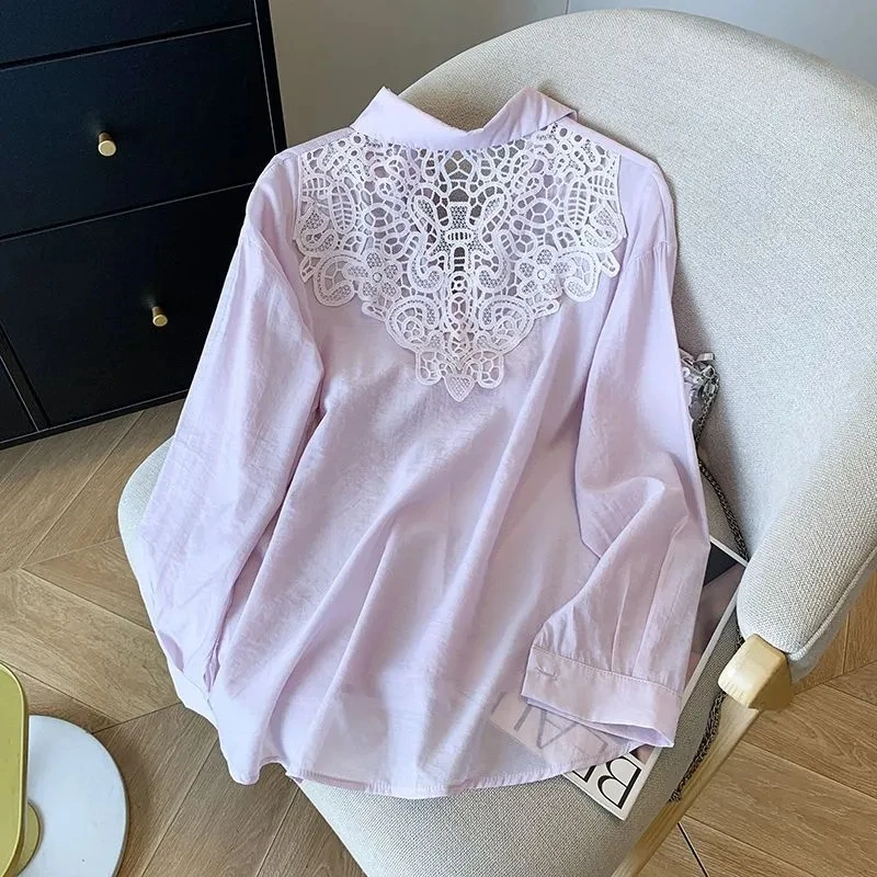 

Women's New Lace Stitching Hollow Long-Sleeved Shirt Women's Spring And Summer Thin Sunscreen Shirt High-Quality Temperament Top