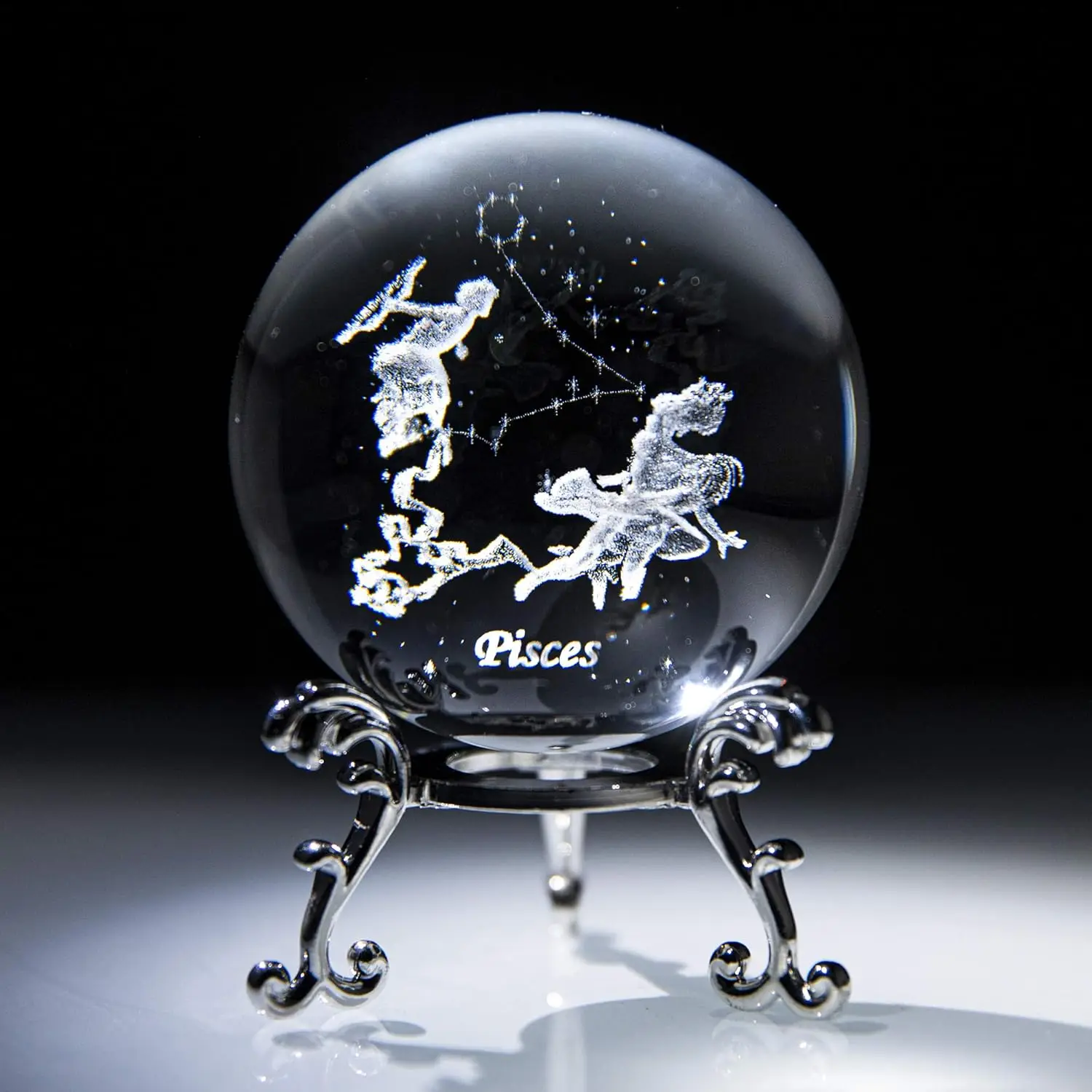 

12 Constellation 6cm 3D Crystal Ball Pisces Glass Ball Ornament Silver Metal Base Crystal Crafts Birthday Gift Home Decoration