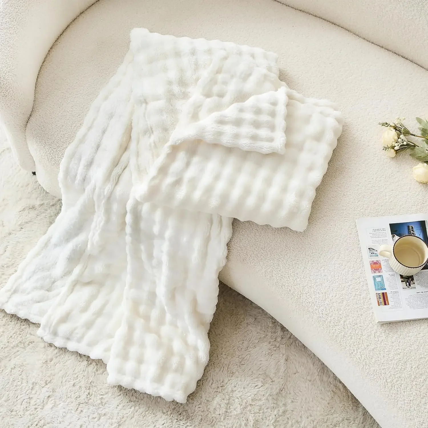 3D Bubble Weiße Plüschdecken Strukturierte Flanell-Fleece-Decken Weiche Warme Gemütliche Decke Couchdecke Weihnachtsgeschenk Wurfdecken – Detail 3