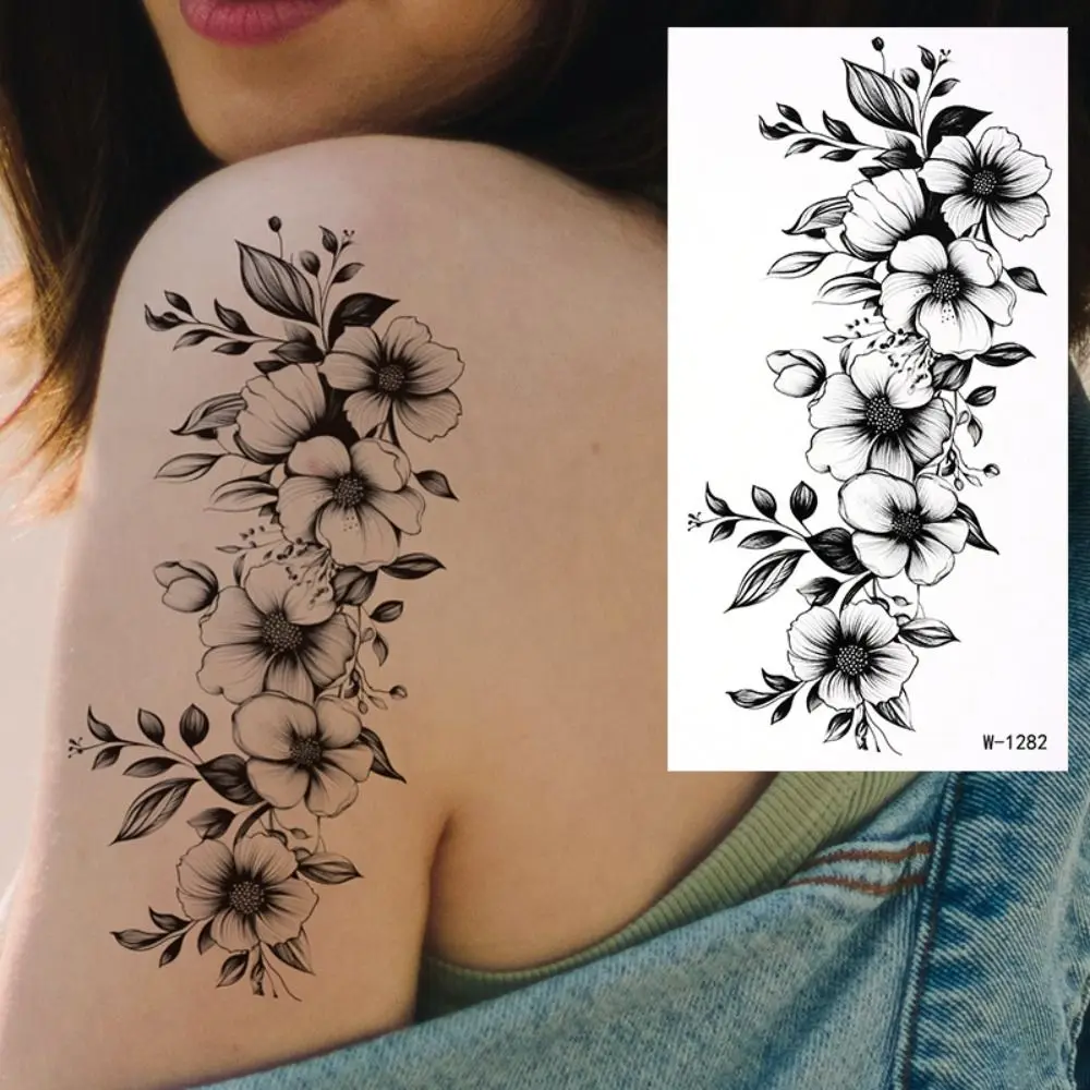 Pegatinas de tatuaje de dibujos animados portátiles no tóxicas, pegatinas de brazo de larga duración, letras de flores, pegatinas de maquillaje temporales impermeables