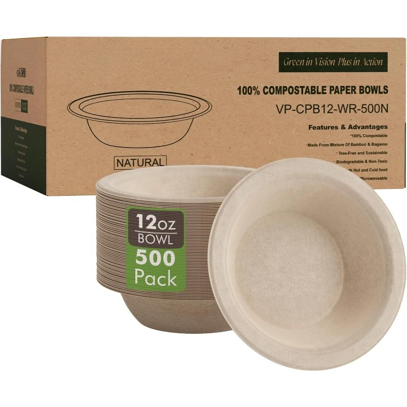 2025  500 Pack 12 OZ Paper Bowls, Disposable  , Heavy-duty Bowls Perfect for Milk Cereals, Snacks, Salads Nature