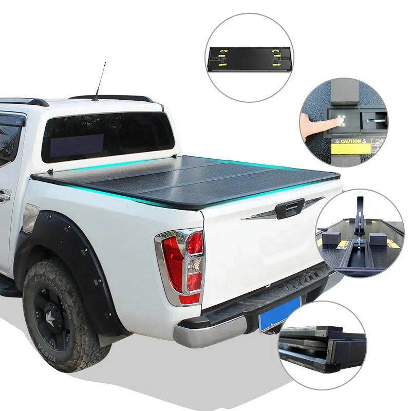 

pickup truck bed cover aluminum hard tri fold tonneau for hilux 2014-2018 silverado