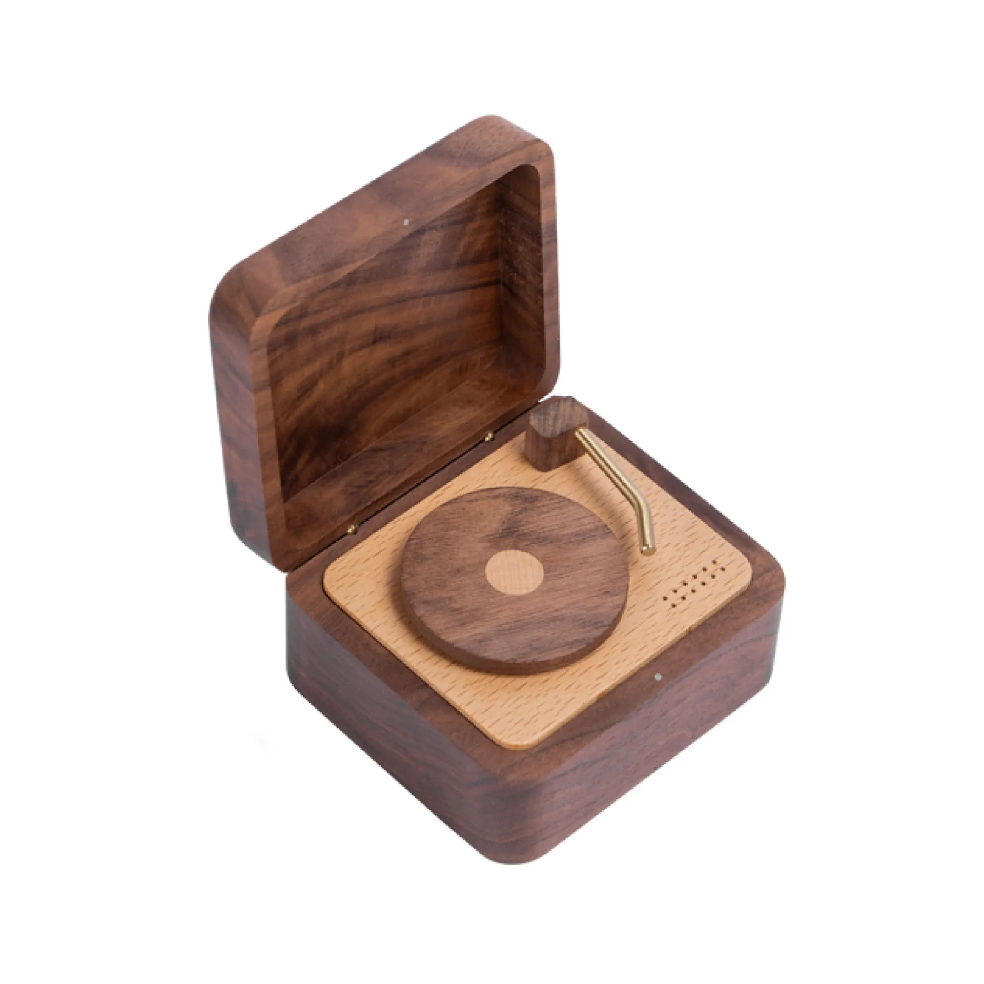 High-end Vinyl Player Music Box. Vintage Creative Tabletop Decoration Gift Senior-style Walnut Wooden Music Box