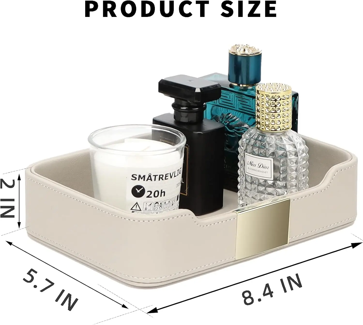 Luxury Leather Tray for Entryway Table – Grey Metal-Glided Organizer for Keys, Phone, Jewelry & Wallet