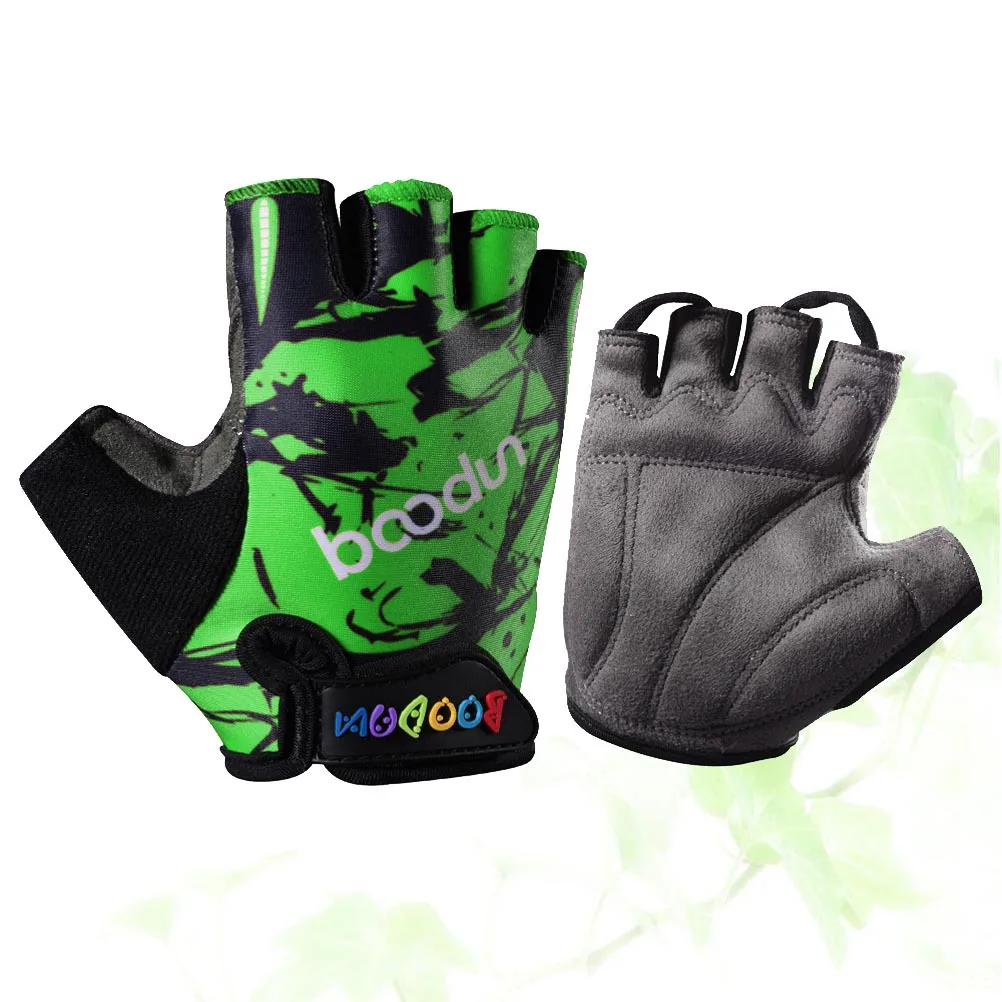 Kids Half Finger Non-Slip Bicycle Gloves Green Totem Size L Breathable Shockproof Outdoor Sports Racing Workout Gloves
