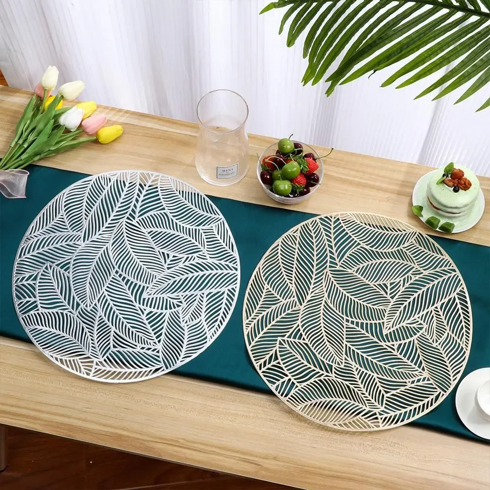 ヨーロッパスタイルの断熱テーブルマット,中空PVCコーヒーコースター,滑り止め,丸いブロンズマット,ユニバーサル