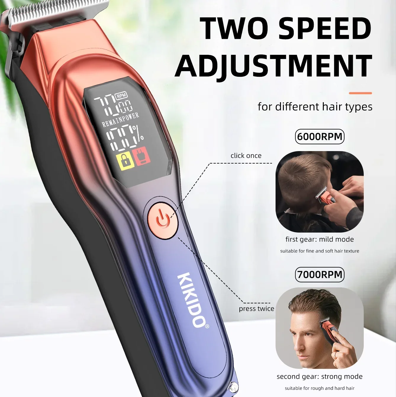 KIKIDO KK-A2 Barber Cordless Hair Trimmer 0mm Zero Gapped Carving Clipper Detailer Professional Electric Finish Cutting Machine