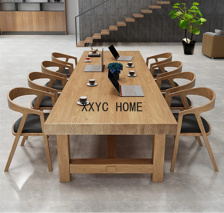 

Стол для конференций из массива дерева, длинный стол для офиса, стол для переговоров и стул, комбинированный Рабочий стол для библиотеки