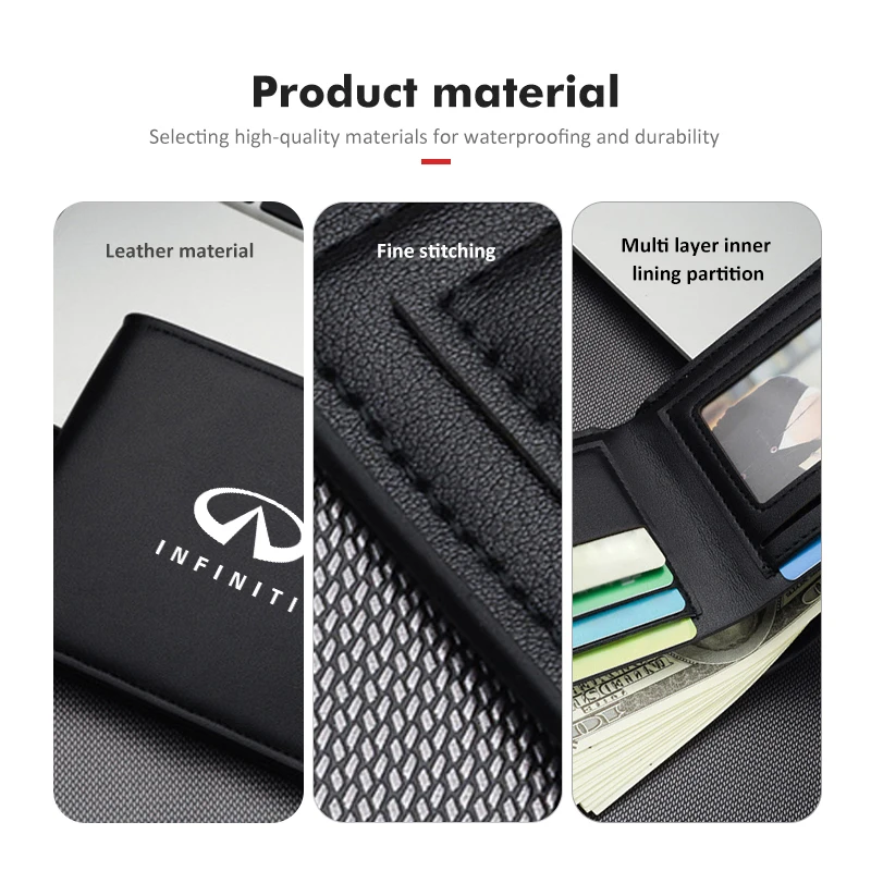 For Infiniti Leather Car Men Short Wallet Purse With Card Holder License FX35 QX60 QX70 QX80 QX50 QX30 Q70L Q60 Q50 Q60S Q30 view 4