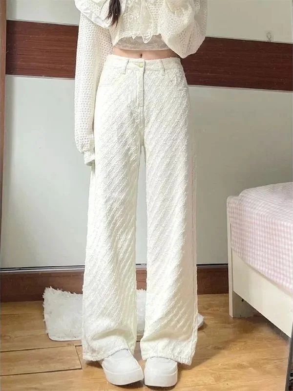 

Fashionable High Waist Wide Leg White Denim Jeans Women's Loose Floor-Length Pants Slimming Versatile Spring 2026