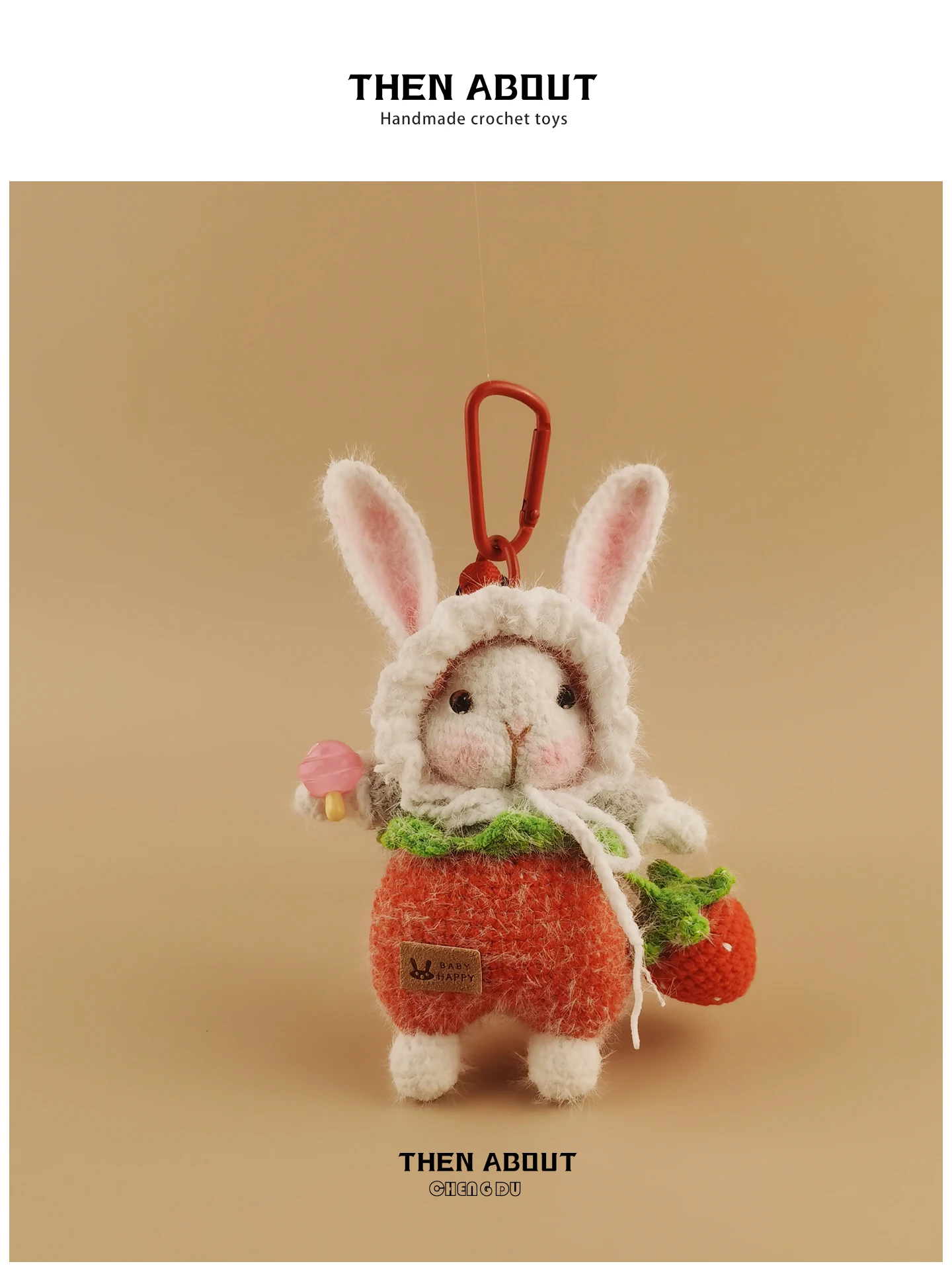 Small Strawberry Sugar Rabbit Doll Bag Charm Handmade Gift School Bag Accessory Animal Pattern Handbag Decorations