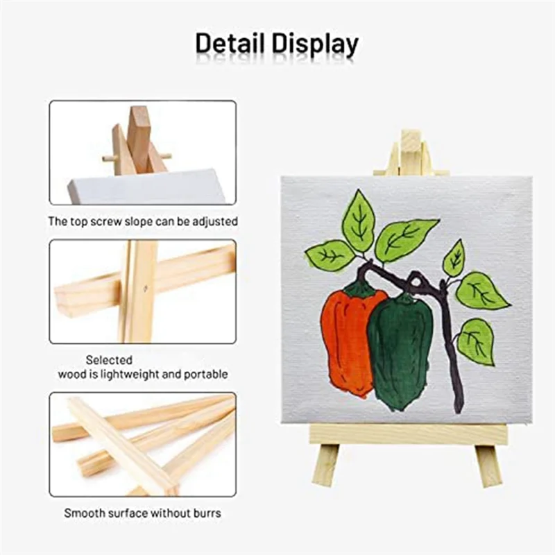 16 Pack 4 x 4 Inch Stretched Mini Canvases Small Painting Canvas With Easel Art Canvases for Kids Painting Craft