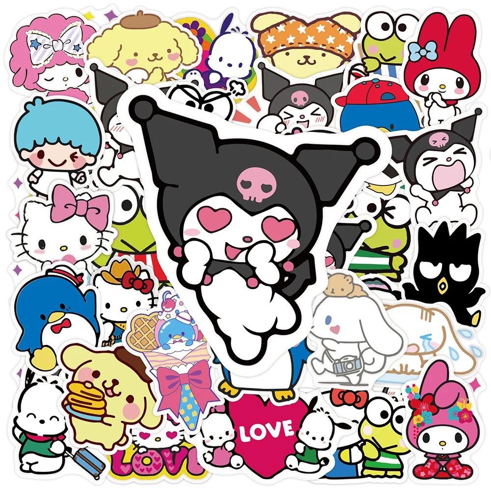 10/30/50pcs Kawaii Cartoon HelloKitty My Melody Kuromi Stickers Kawaii Girls Kids Decals Toys Waterproof Cute Decoration Sticker