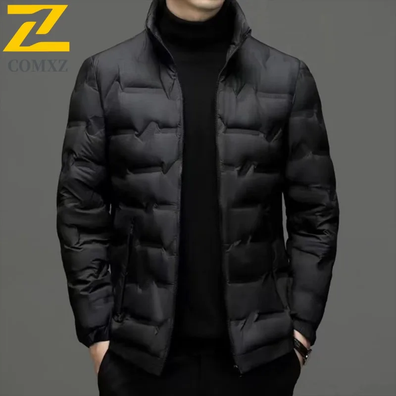 COMXZ 2025 Men Thick Hooded solid color Coat Winter Autumn Street Puffer Coat Versatile Casual Padded Cross Border windbreaker