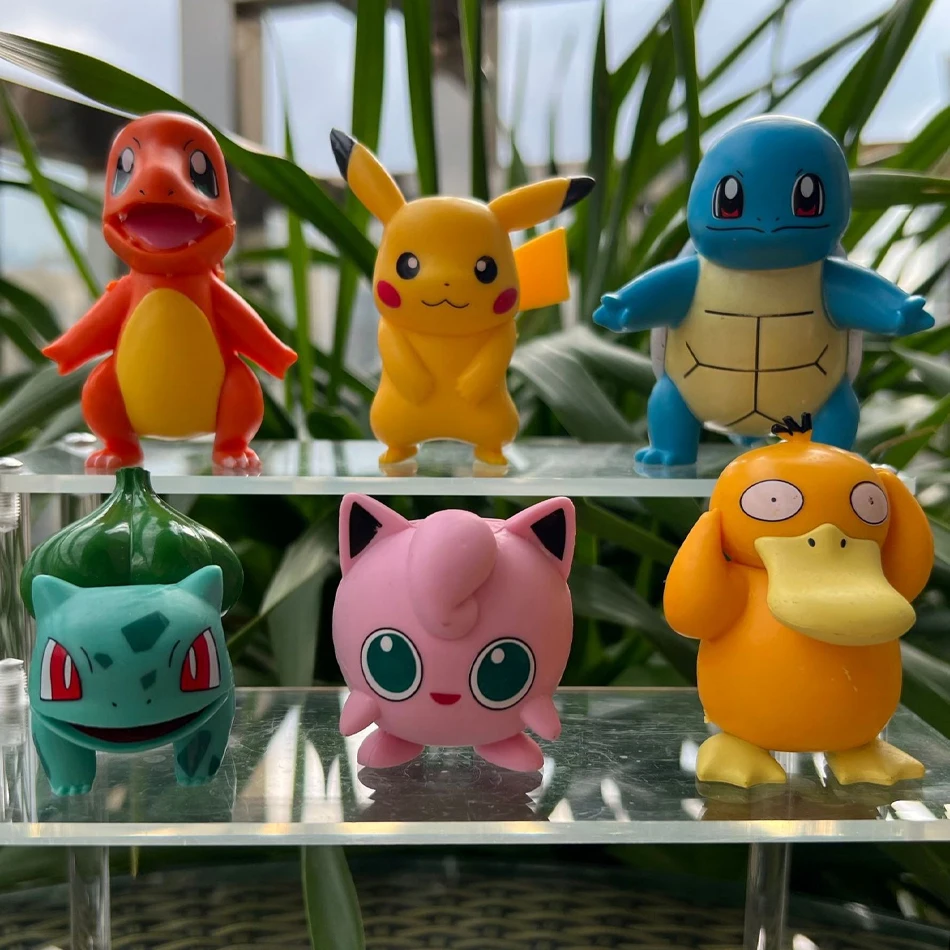 6-8pcs/set Anime Action Figures Toys Model Charmander Duck Turtle  Kawaii  Animal Dolls  Cake Decoration Gift